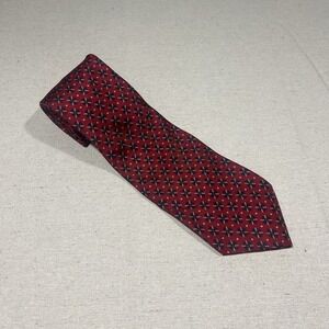 CHRISTIAN‎ DIOR Men's 100% Silk Classic Necktie Designer Geometric Red/Navy USA